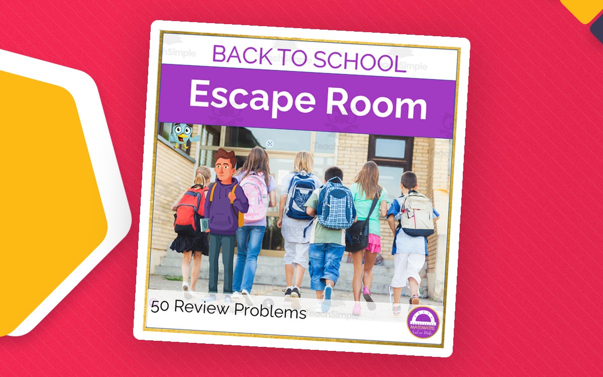 Back to School Sixth Grade Math Review digital escape-room cover labeled 50 review problems.
