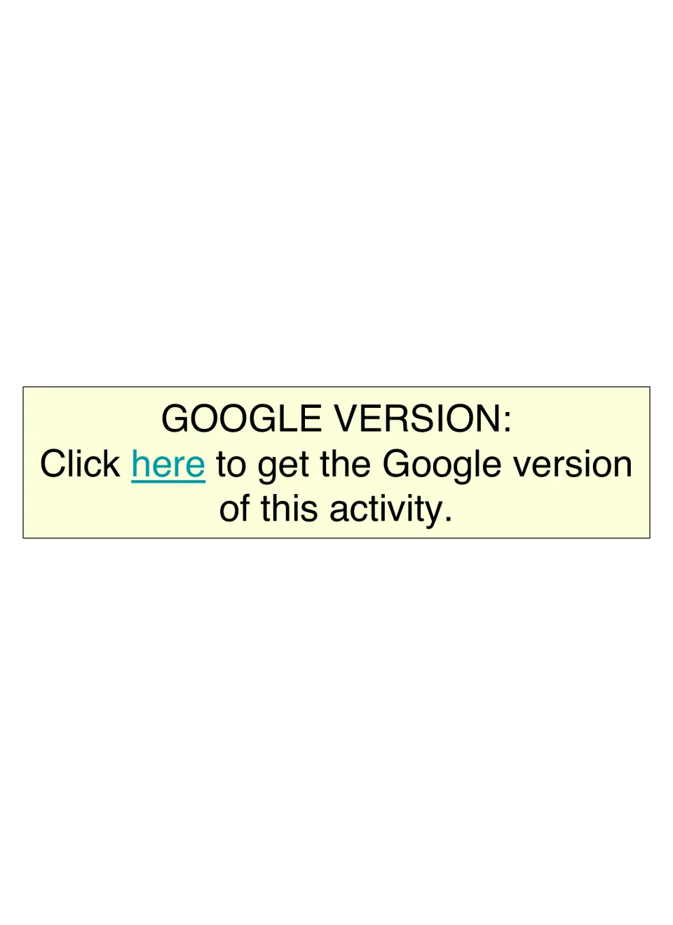 Google version access page for the station activities, directing teachers to click the linked word 'here'