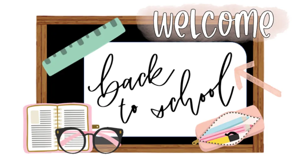 Second welcome slide in the agenda presentation, displaying 'welcome' above the words 'back to school'.