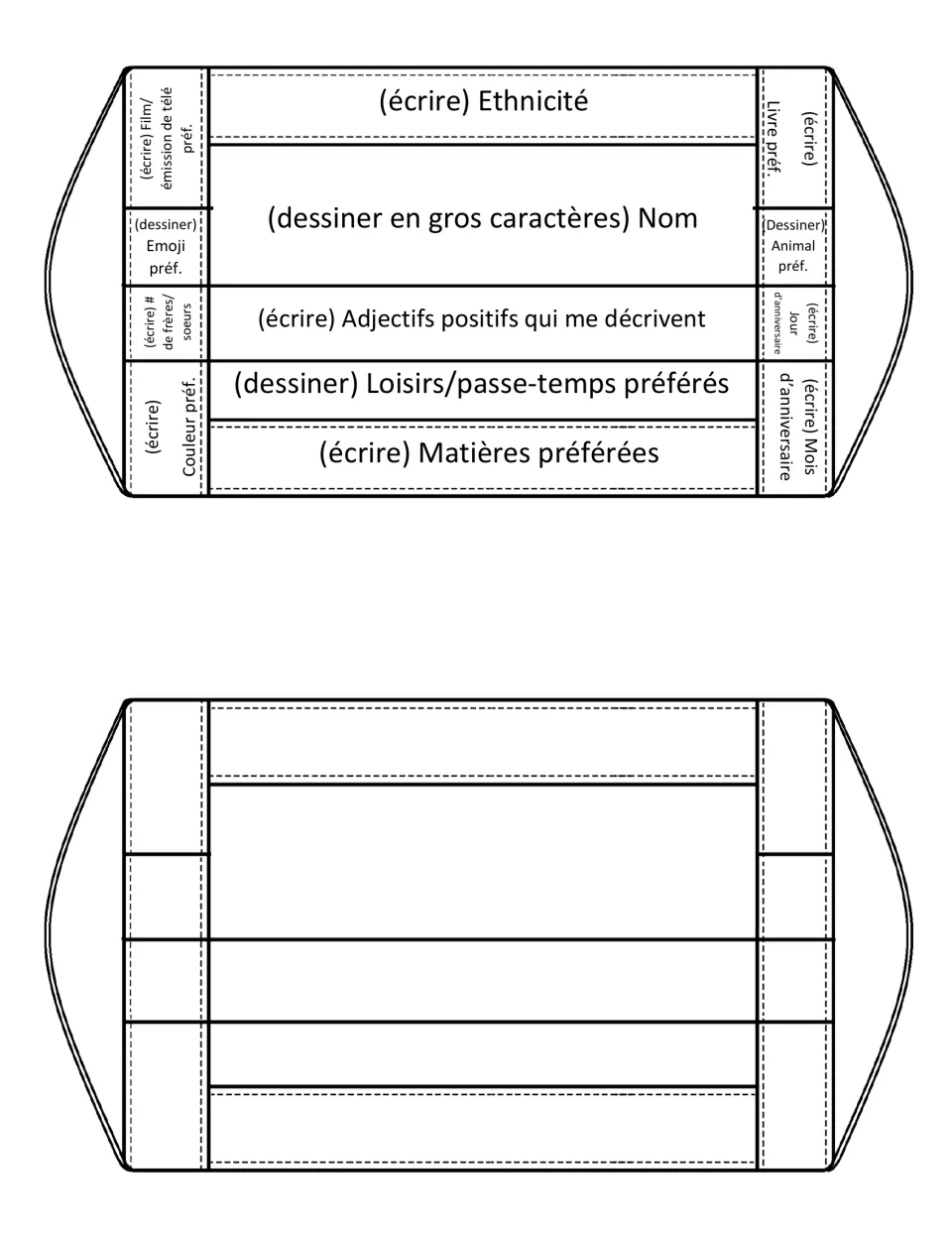 Alternate French face mask guide and blank template give more space for Nom (name) and omit the food prompt