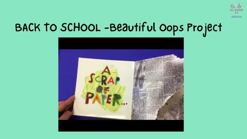Story slide for the bookmark project shows an open book with the words 'A scrap of paper...' and torn paper