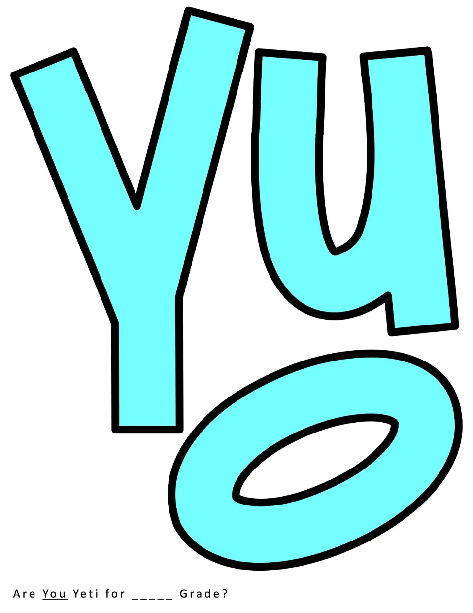 Cut-out piece: the word "You" in big light blue letters, with the o tilted below the Y and u, second word of the heading