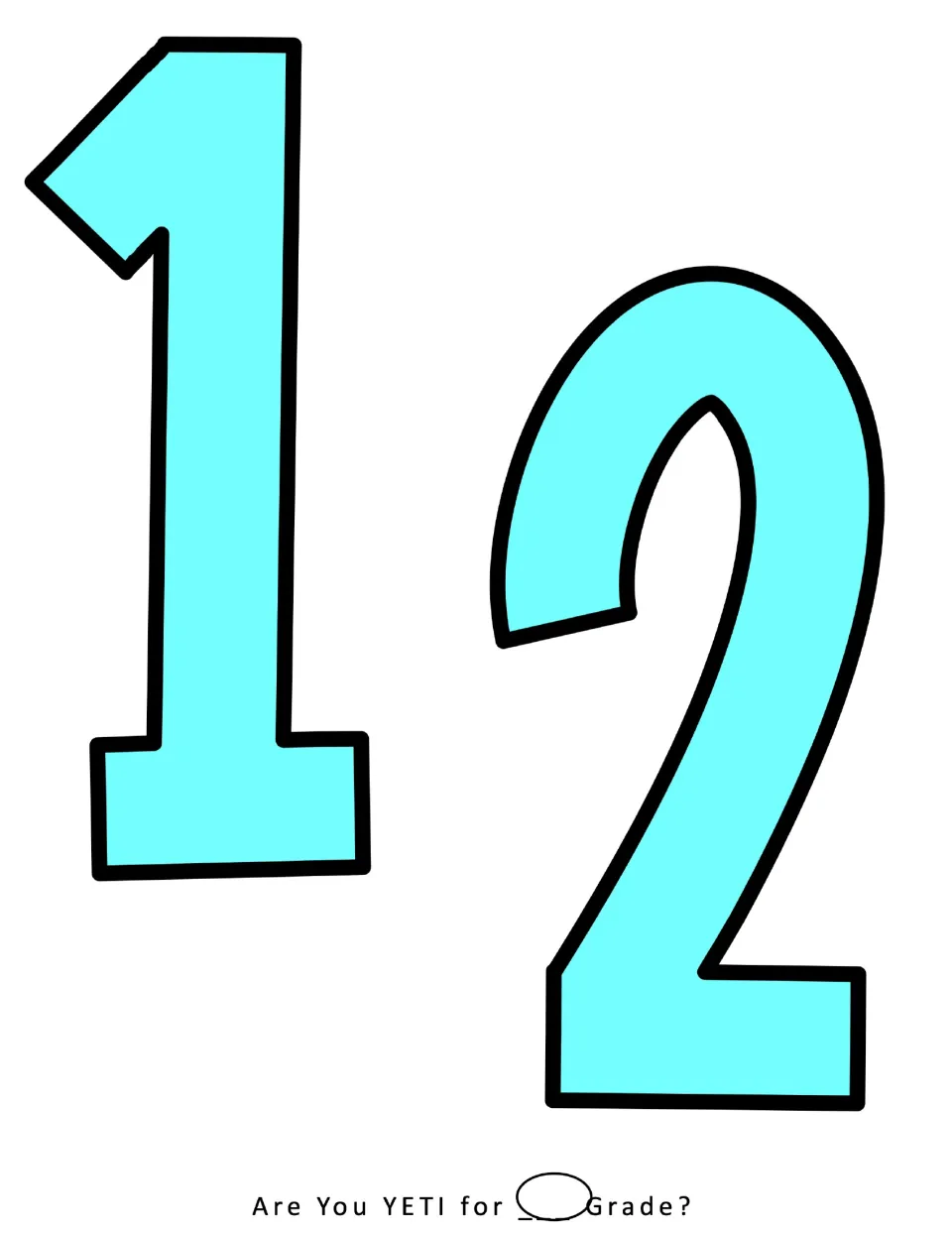 Grade label option: light blue numerals 1 and 2 shown side by side, each one cut out separately to fill the circled blank