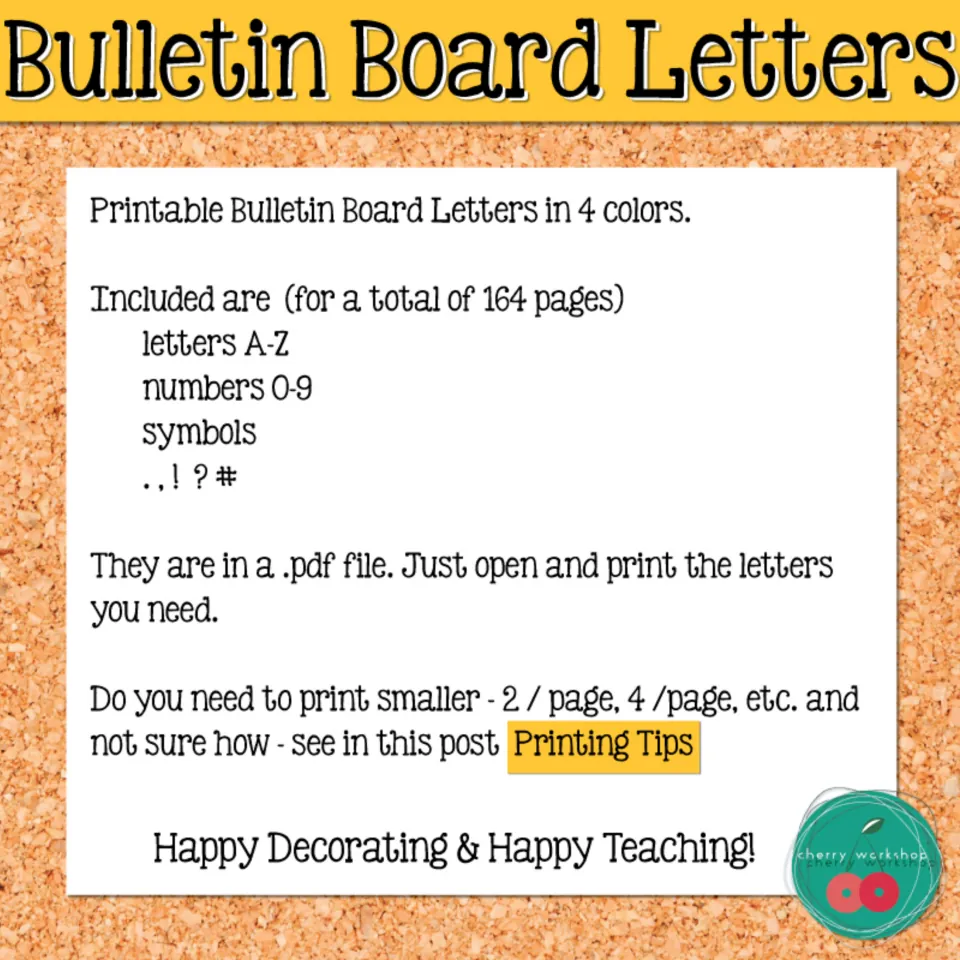 Product notes: printable letters A-Z, numbers 0-9 and symbols . , ! ? # in 4 colors, 164 pages, with printing tips
