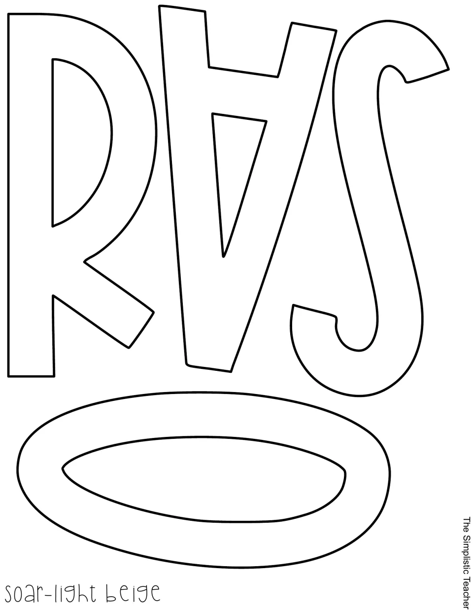 Outline letter cut-out pieces S, O, A and R spelling "Soar", labeled for light beige paper