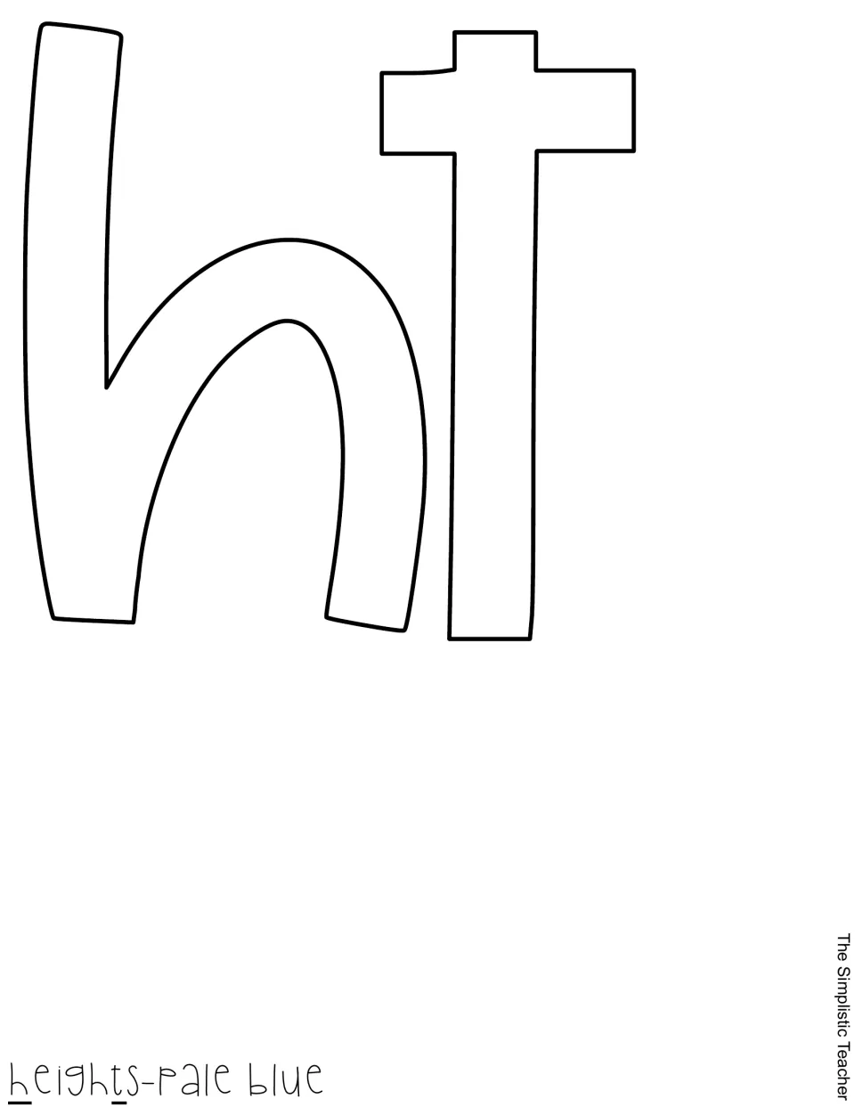 Outline cut-out pieces for the second h and the t in "heights", labeled for pale blue paper