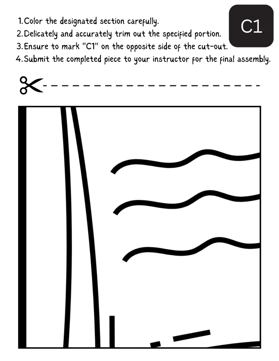 Collaborative back-to-school poster section C1 shows part of a notebook sheet with three wavy writing marks.