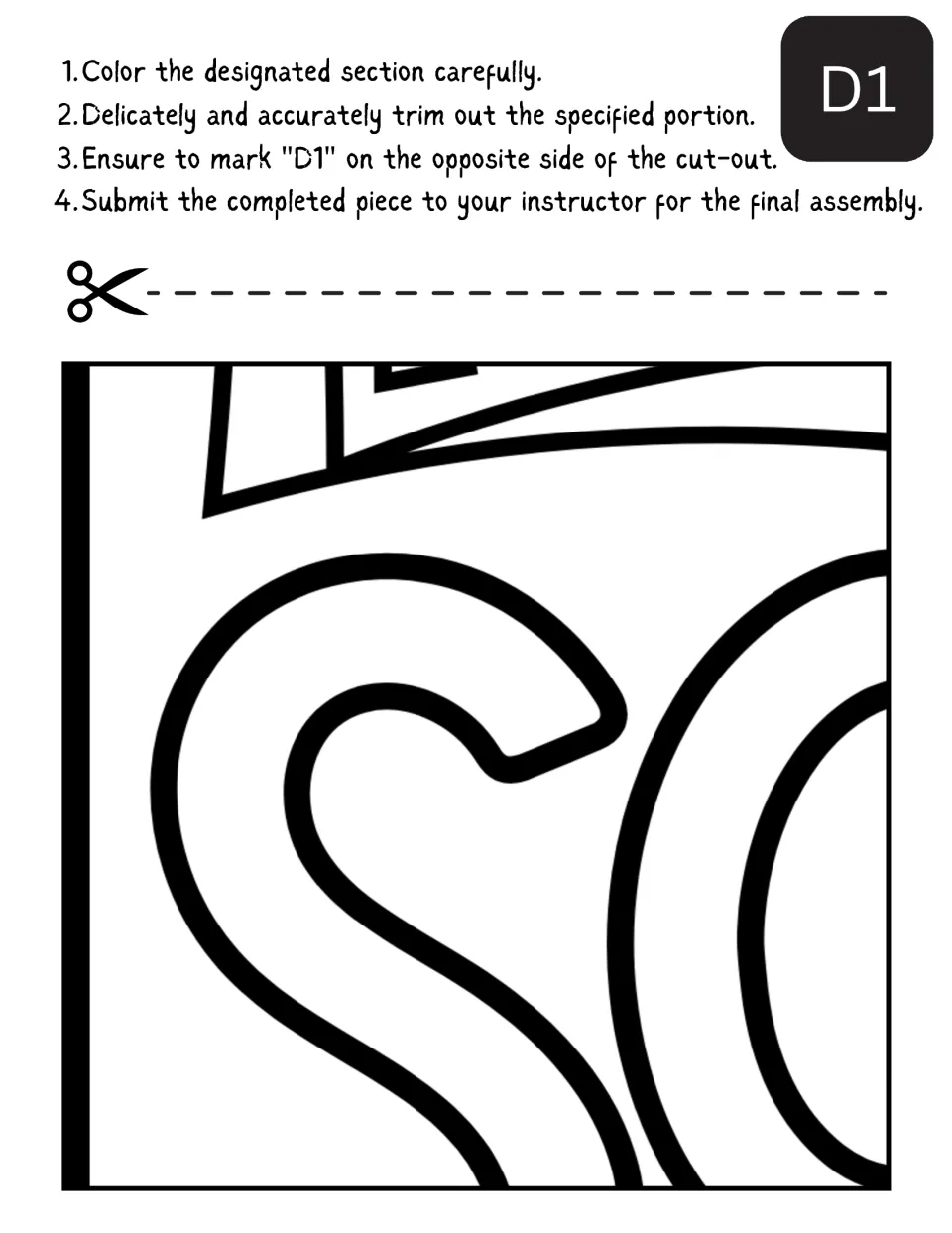 Collaborative back-to-school poster section D1 shows part of the letter S beneath a notebook fragment.
