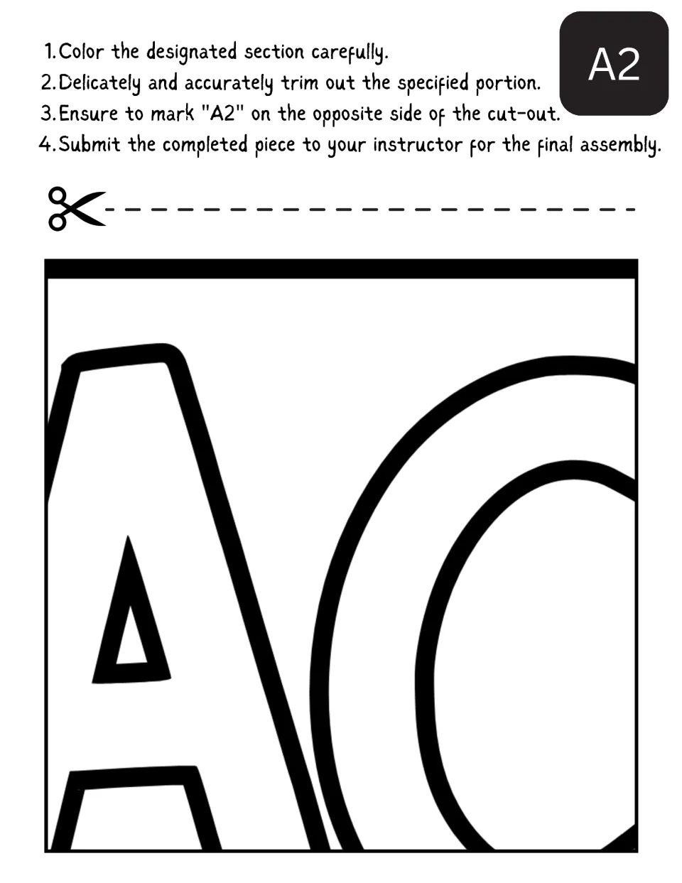 Collaborative back-to-school poster section A2 shows portions of the letters A and C to color and cut out.