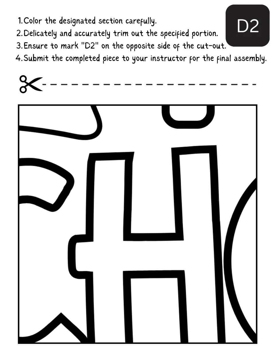 Collaborative back-to-school poster section D2 includes a large letter H and portions of adjacent letters.