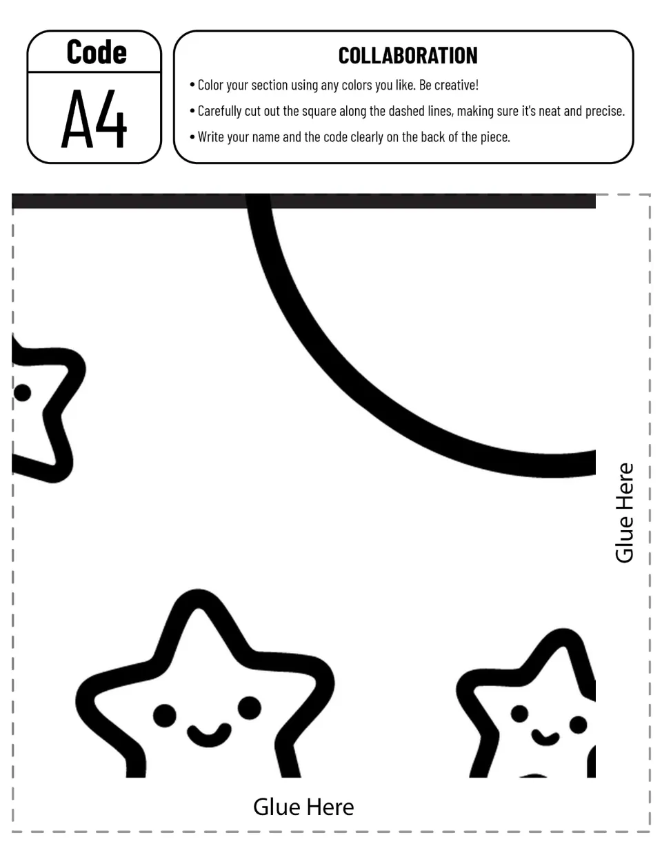 Collaborative cloud schoolhouse poster piece A4: cloud and smiling star sections for students to color