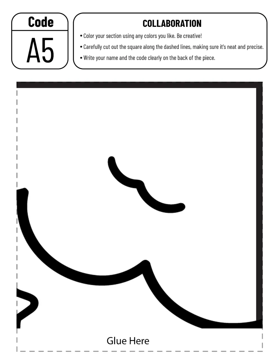 Collaborative cloud schoolhouse poster piece A5: a cloud section and partial star to color and cut out