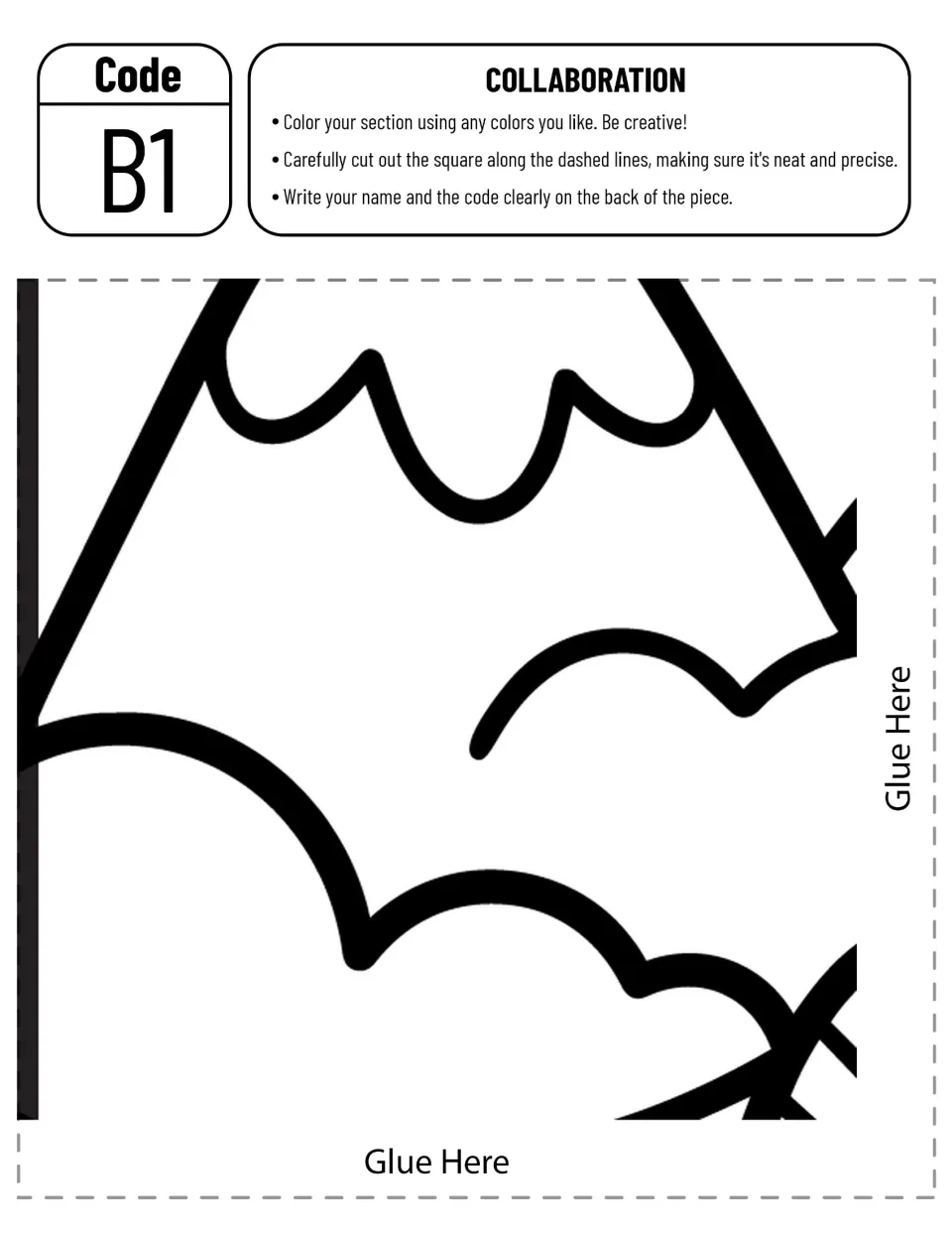 Schoolhouse poster piece B1 to color and assemble, showing a snowcapped mountain section and clouds