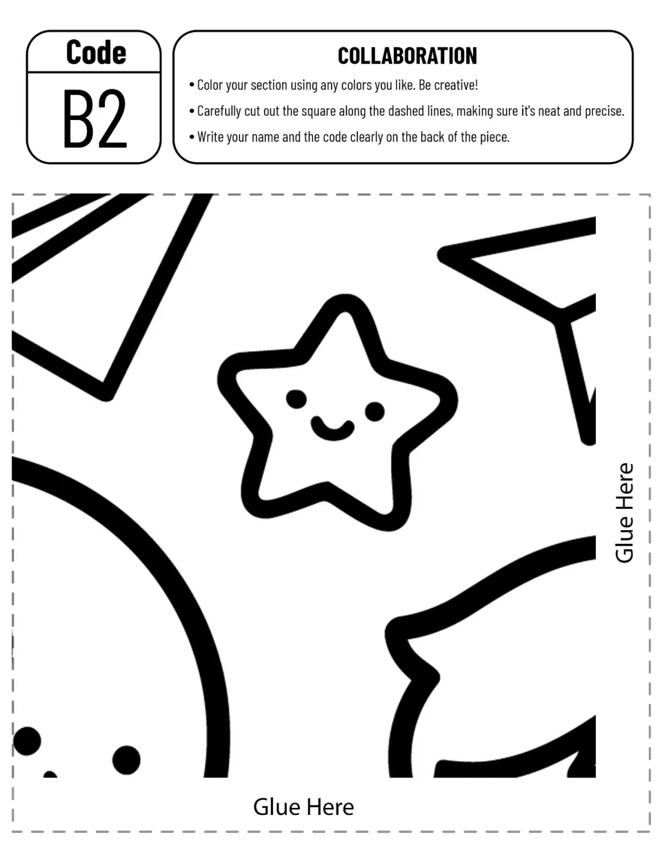 Collaborative flying-pencil poster piece B2 to color and cut out, featuring a smiling star and airplane sections