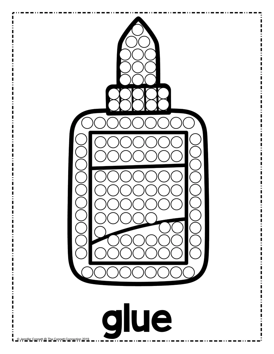 Glue bottle dot painting: students dab a dot marker into each circle on the bottle and cap for fine motor practice