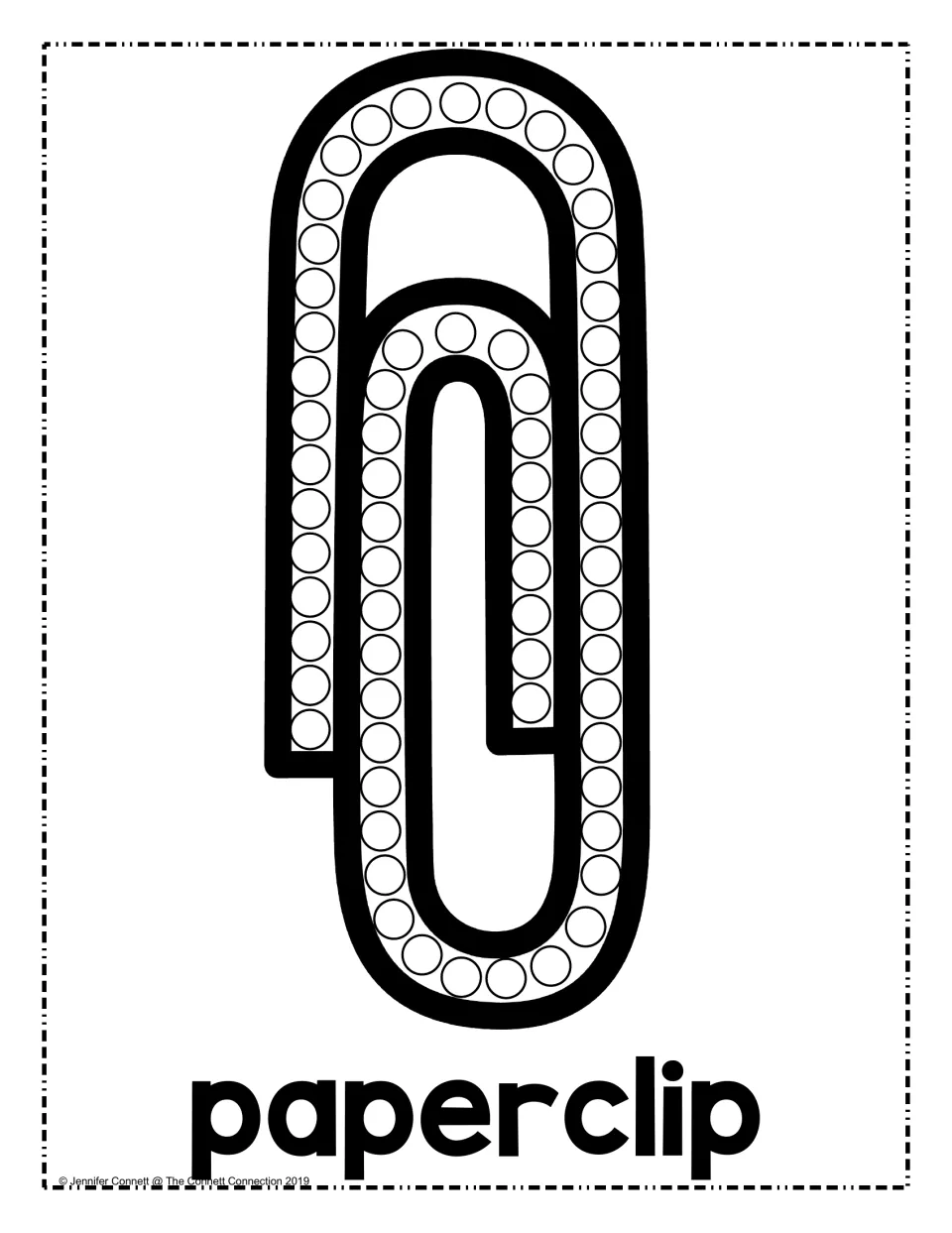Paperclip dot painting: students dab along a single curving trail of circles that loops around the whole paperclip