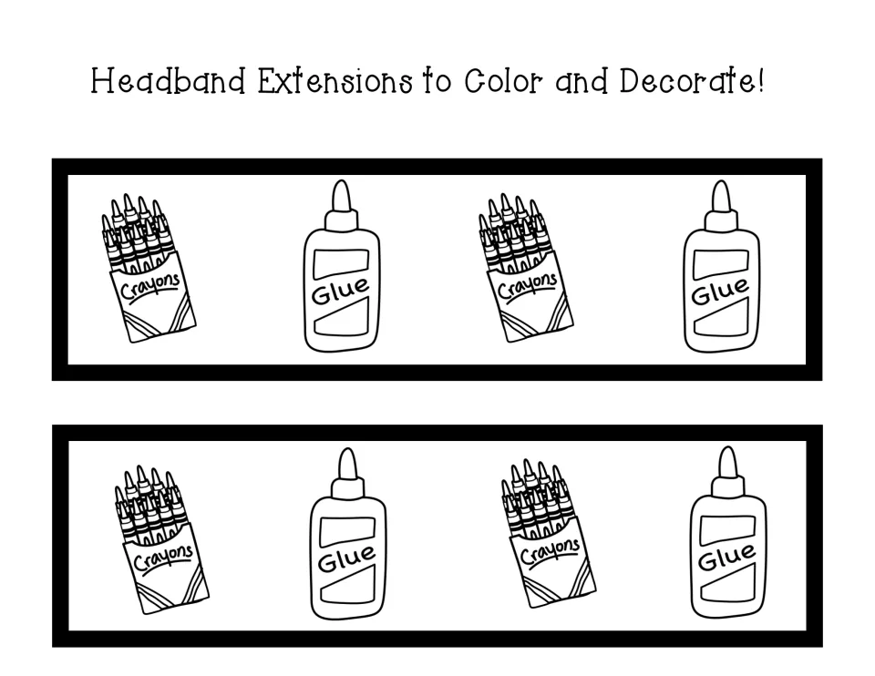 Crayon box and glue bottle extension strips: students color two repeating strips and attach them to lengthen the band