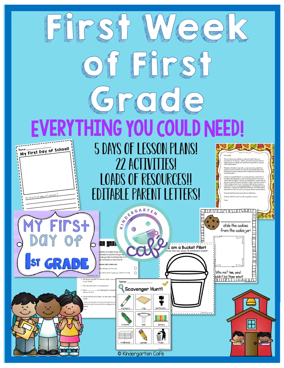 Cover of the first-week resource advertising five days of lesson plans, 22 activities, and parent letters