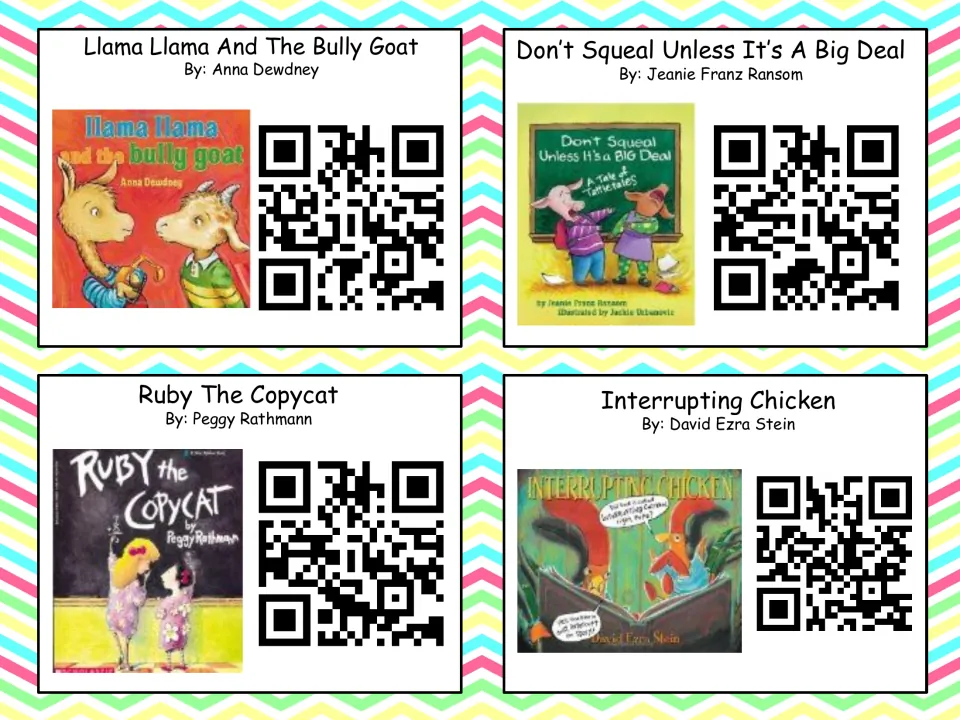 Scan cards: Llama Llama And The Bully Goat, Don't Squeal Unless It's A Big Deal, Ruby The Copycat, Interrupting Chicken