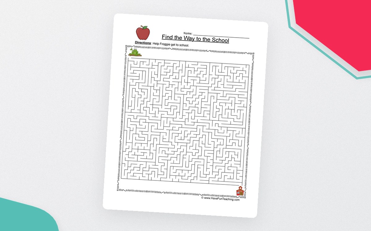 Back to School Maze Worksheet preview: A one-page school destination maze
