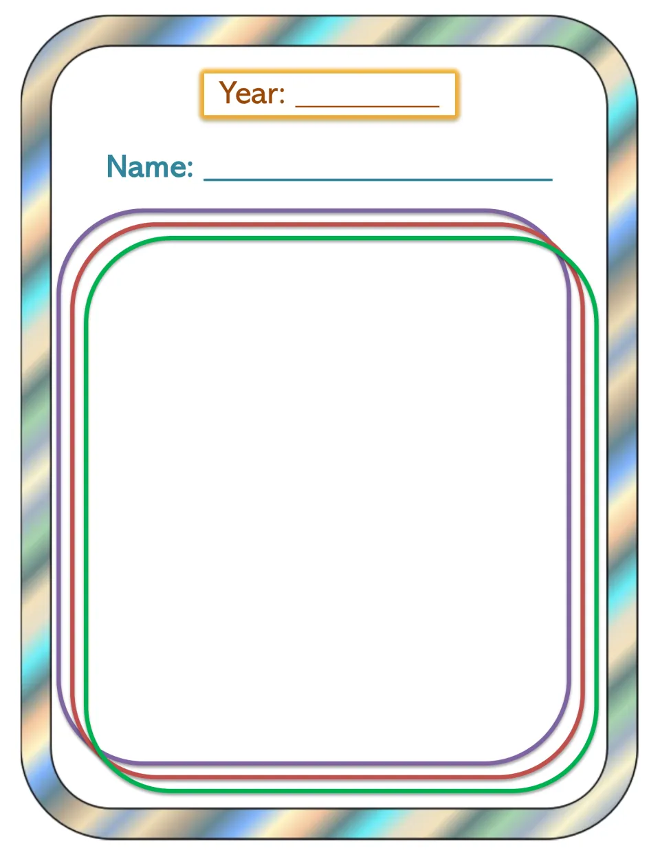 Blank response page: students add the year and their name, then fill a large open space with a drawing or their own writing