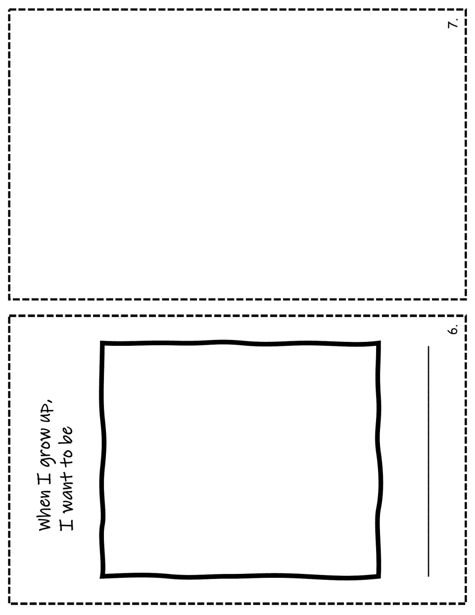 Mini book pages 6-7: students draw and label the job they want when they grow up, followed by a blank back page