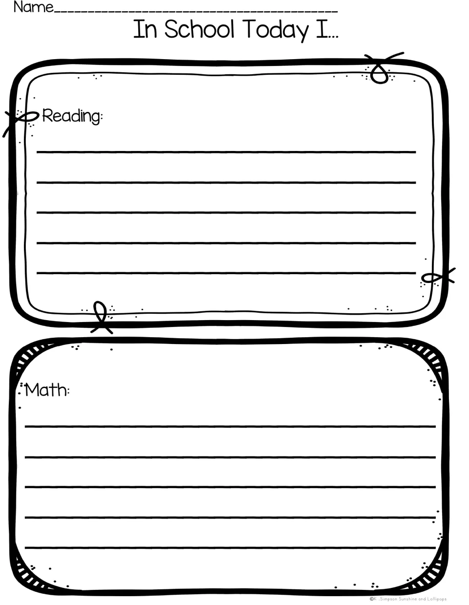 In School Today I... daily reflection: students write what they did in Reading and what they did in Math