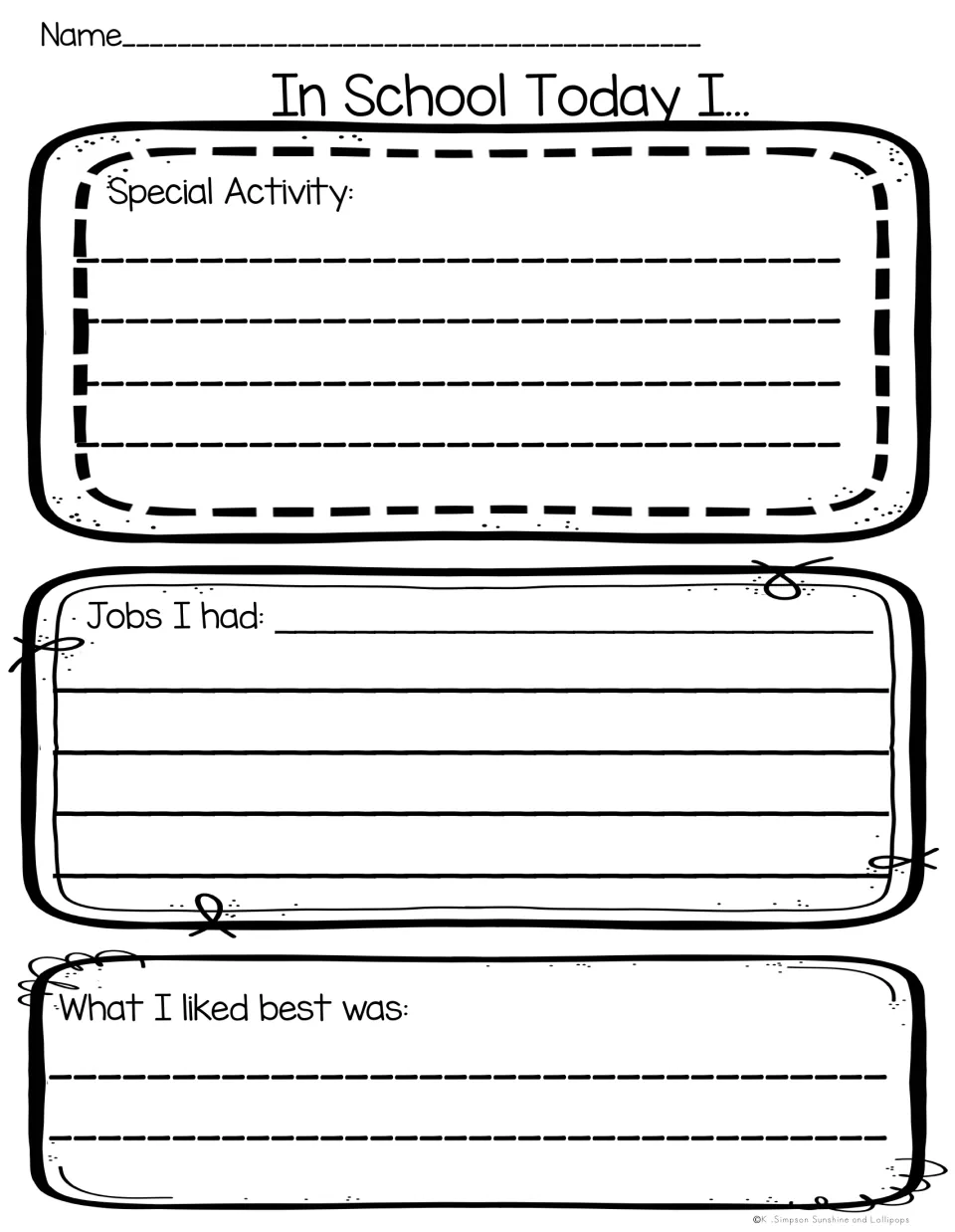 In School Today I... recap: students write about a special activity, the jobs they had, and what they liked best that day