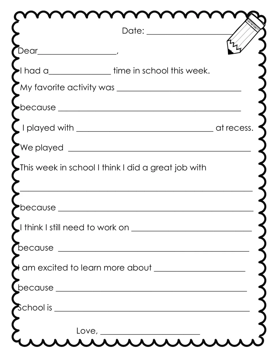 Longer letter home: students write what they did a great job with, what they still need to work on, and why