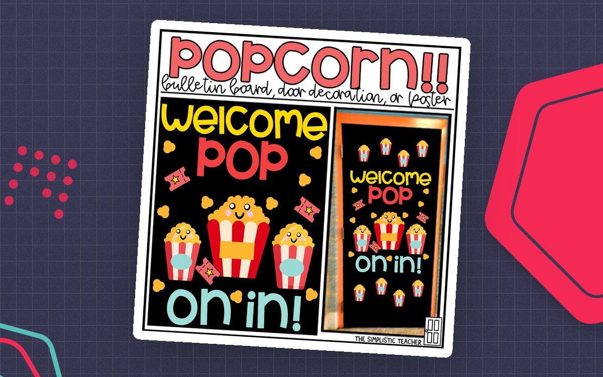 Back to School Popcorn – Bulletin Board Kit preview: Printable cut-out letter set spelling 'Welcome