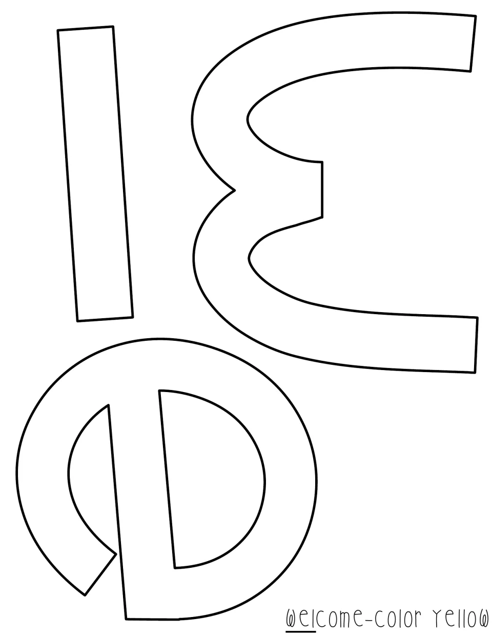 Outline cut-out letters W, E and L from the word Welcome, blank for printing on yellow paper and cutting out