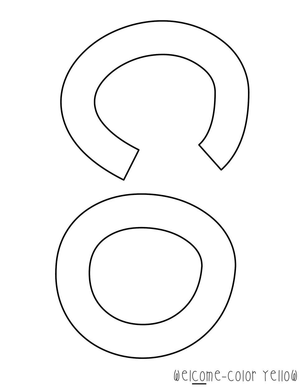 Outline cut-out letters C and O for the word Welcome, marked to be colored yellow