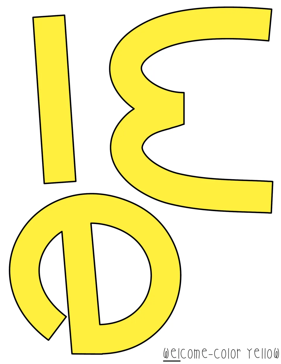 Yellow pre-colored cut-out letters W, E and L for the Welcome title, ready to print in color and cut