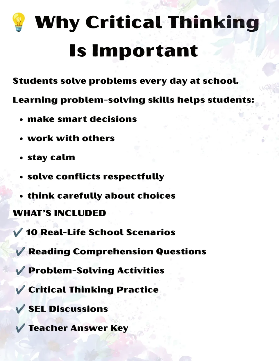 Why Critical Thinking Is Important: five problem-solving reasons and a list of 10 school scenarios, SEL discussions and key