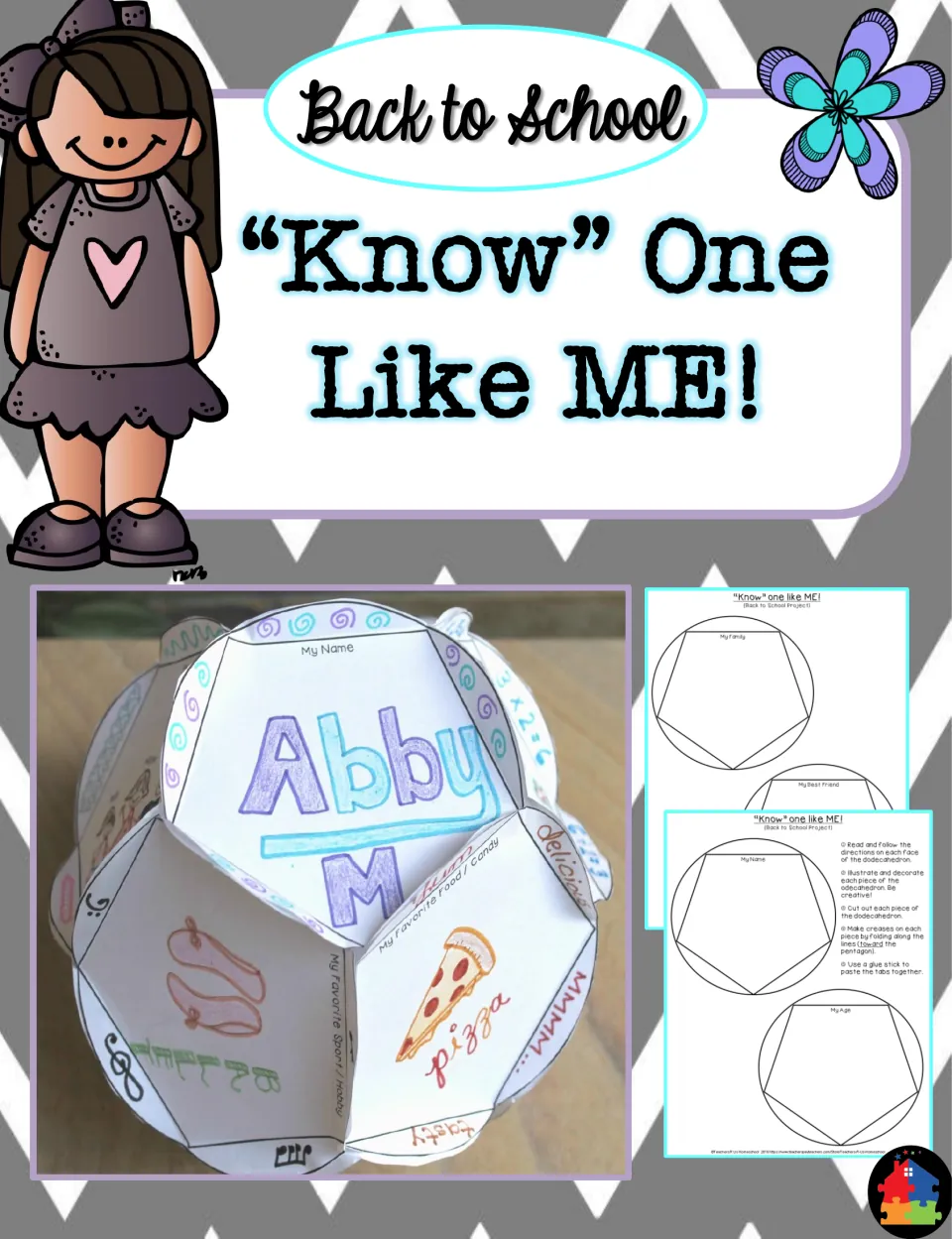 Cover of Back to School Project | "Know" One Like Me, showing an assembled about-me craft and templates