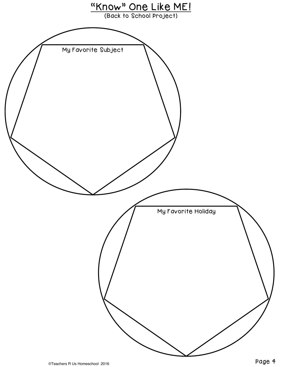 About-me craft template sheet 4 of 6: My Favorite Subject and My Favorite Holiday faces to decorate and assemble