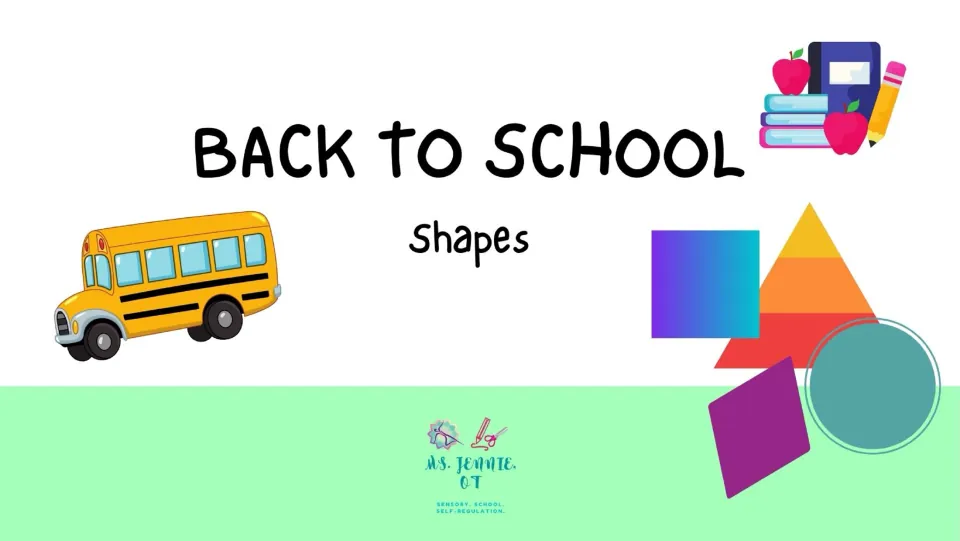 Cover slide labeled 'Back to School' and 'Shapes' introduces the presentation's shape-monster activity.