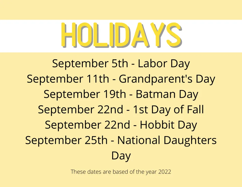 September holidays list: Labor Day, Grandparent's Day, Batman Day, 1st Day of Fall, Hobbit Day and Daughters Day for 2022