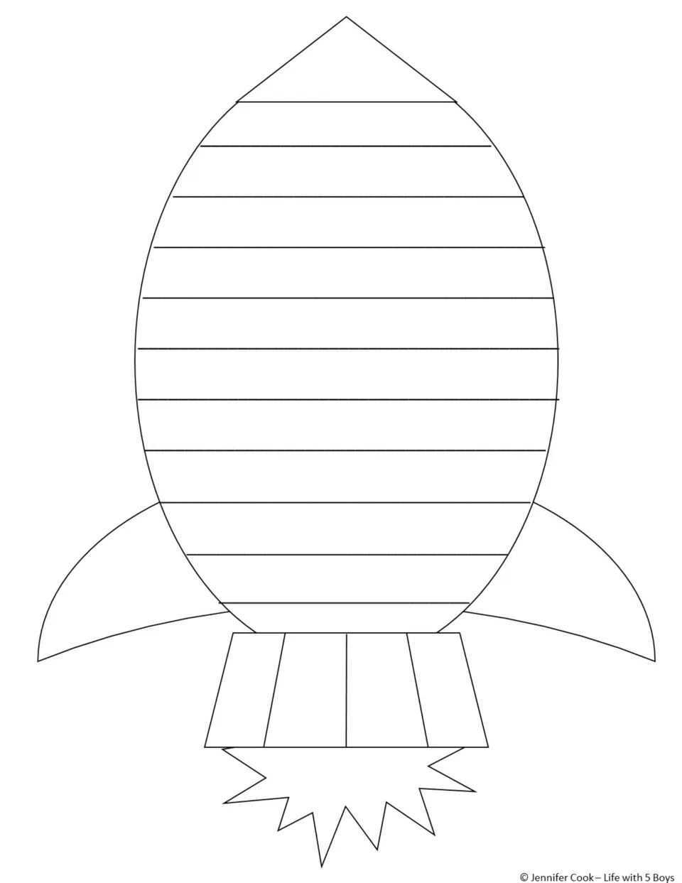 Rocket-shaped writing page for students' back-to-school responses, joined to the colored rocket as a book