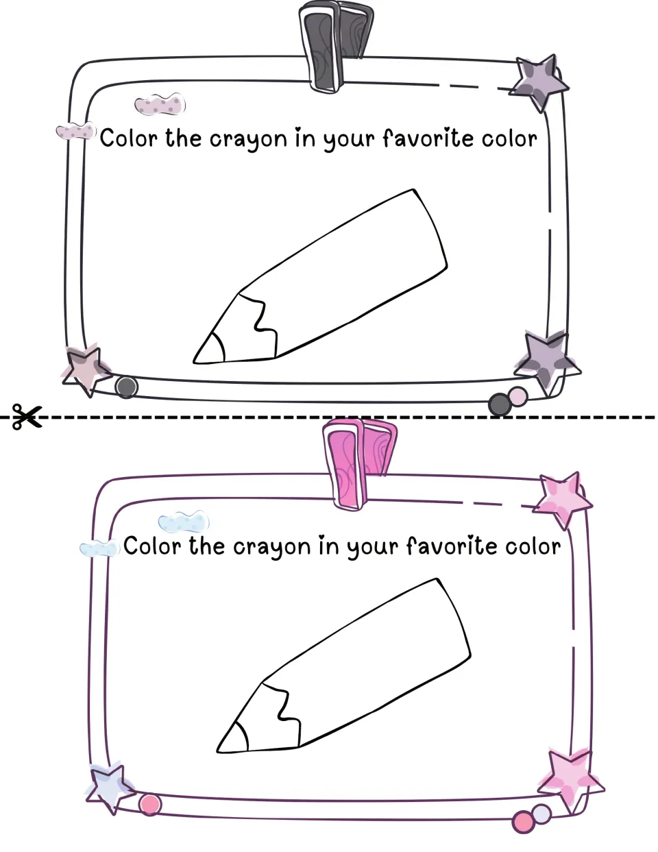 Favorite color page: students color a large outlined crayon in the color they like best; two copies to cut apart