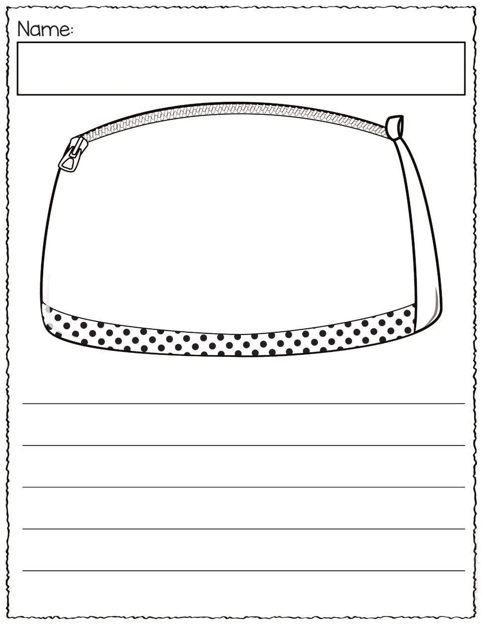 Pencil case writing paper: students draw inside the zippered pouch, then write on 5 widely spaced plain rows