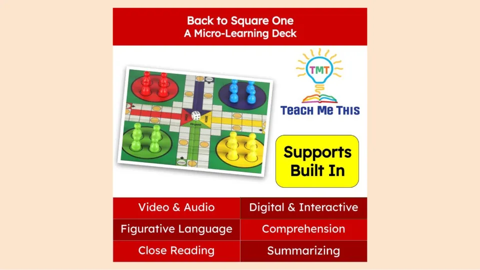 Cover of the micro-learning deck listing video, audio, figurative language, comprehension, and summarizing.
