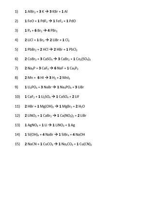 Balancing Equations Practice – 35 Chemistry Problems – preview 1