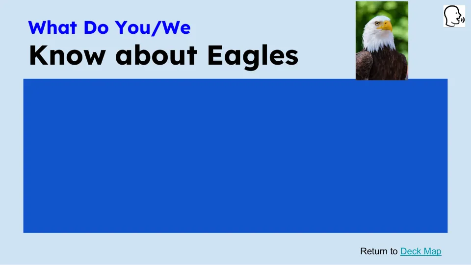 Prior-knowledge slide asks What Do You/We Know about Eagles and provides a blank area for responses