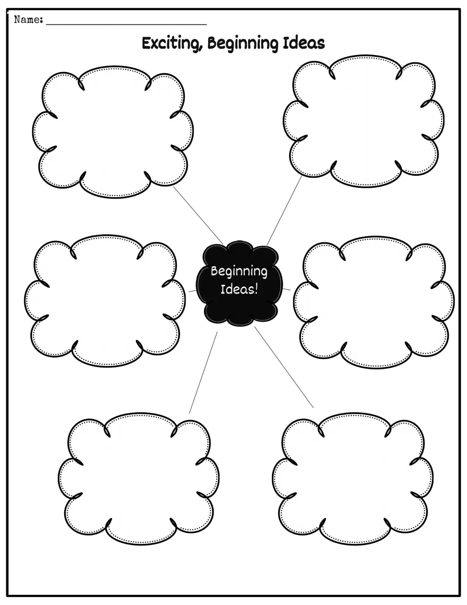 Exciting, Beginning Ideas organizer: students list six possible attention-grabbing opening lines for their ballad