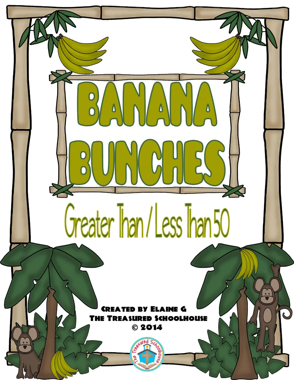 Cover of Banana Bunches: Greater Than/Less Than 50 Game, created by Elaine G at The Treasured Schoolhouse