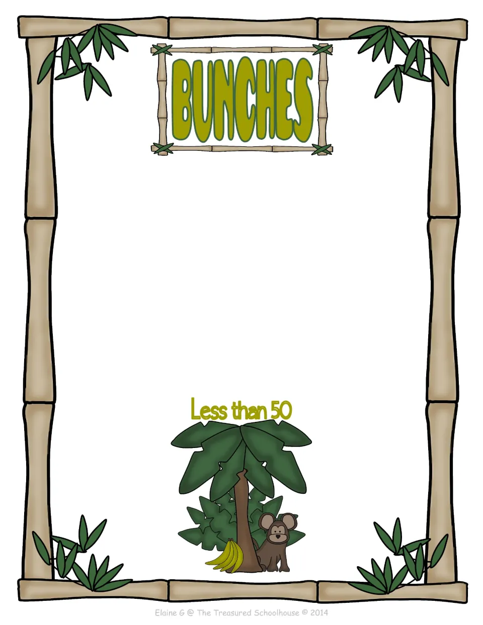 Less than 50 sorting board for the banana number cards, labeled Bunches and Less than 50