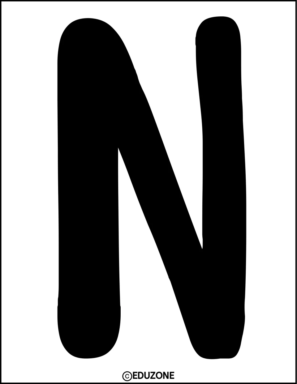 Bulletin board lettering: a full-page solid black capital letter N in rounded hand-drawn style, ready to cut out