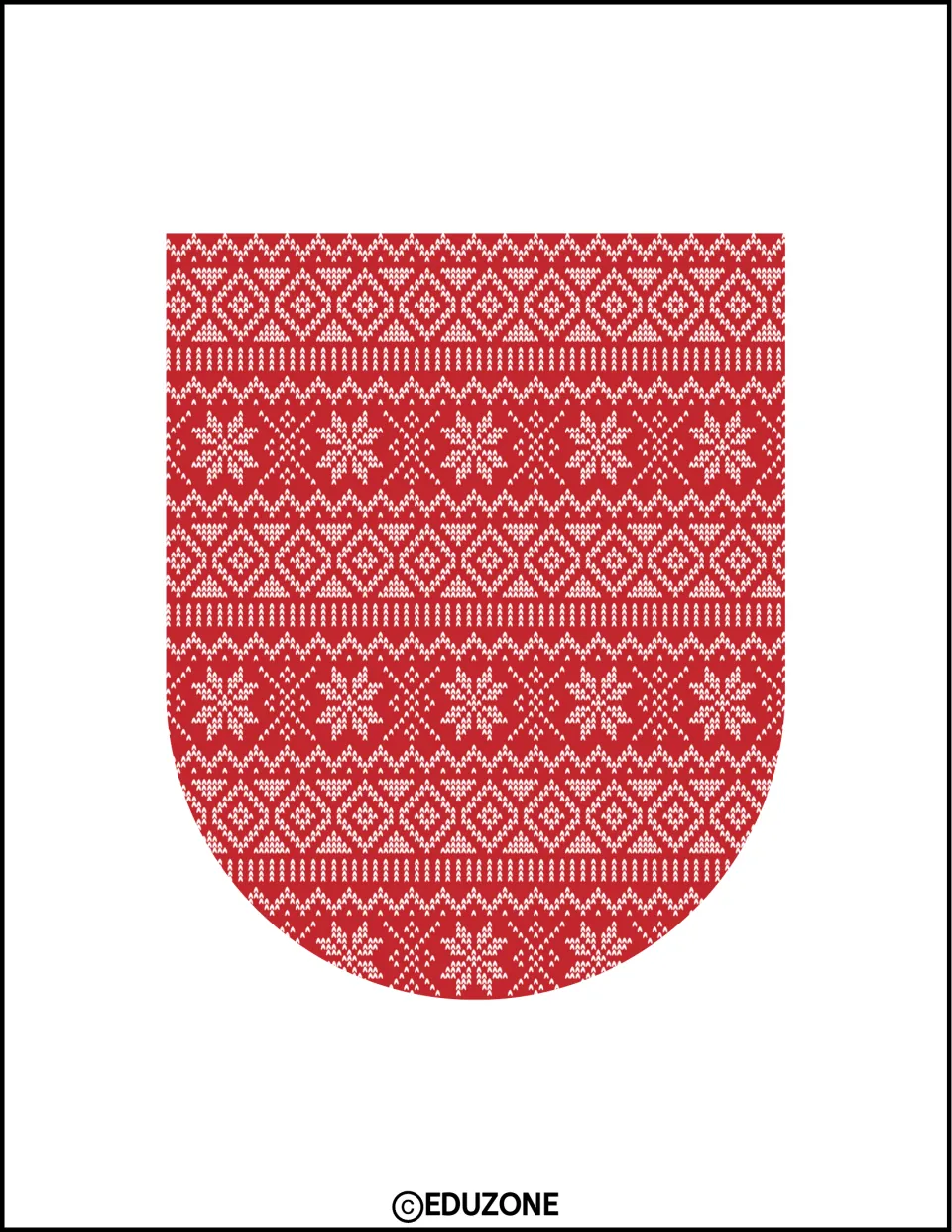 Christmas pennant cut-out in red Nordic knit sweater print with white snowflakes and diamond bands, rounded at the bottom
