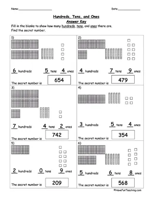 Base Ten Blocks Worksheets – Place Value Practice – sample page 2